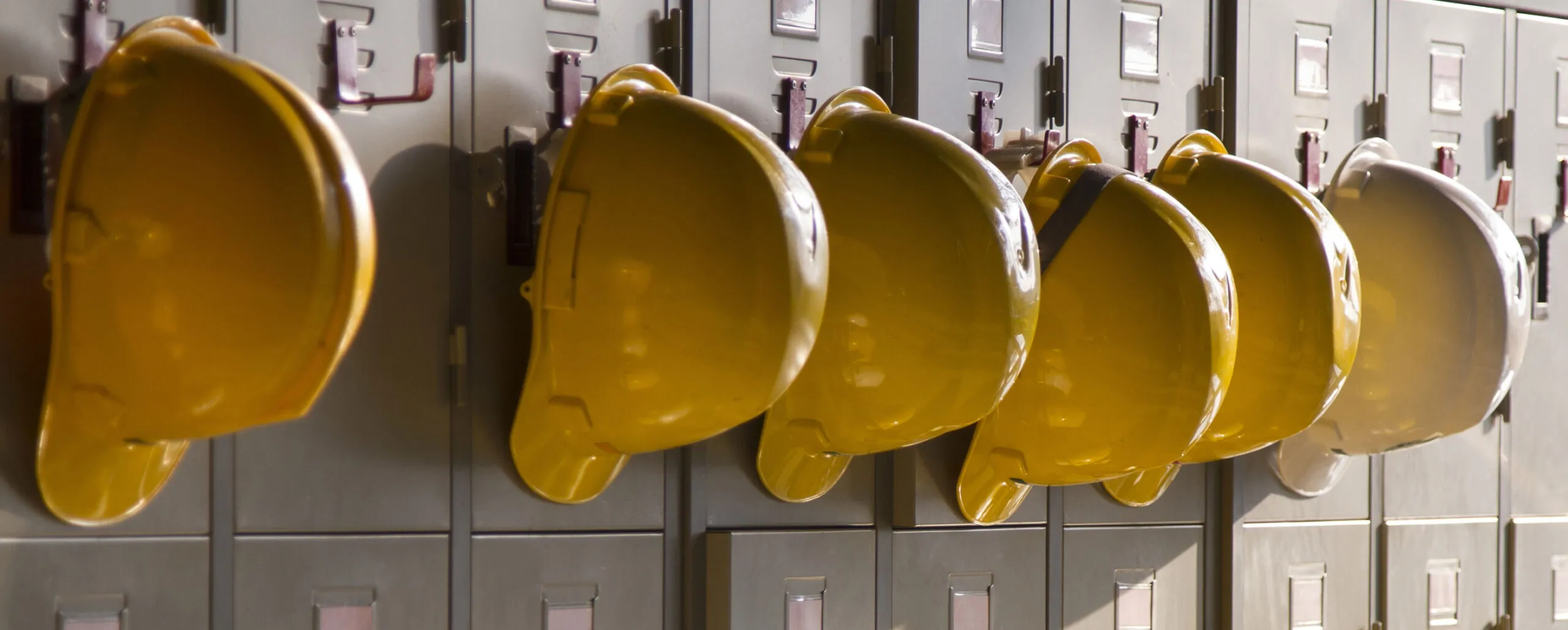 Yellow Safety Helmets on Lockers Yellow Safety Helmets on Lockers