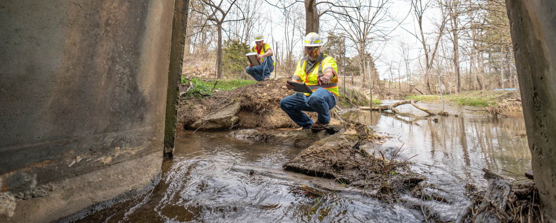 working on a clogged culvert working on a clogged culvert