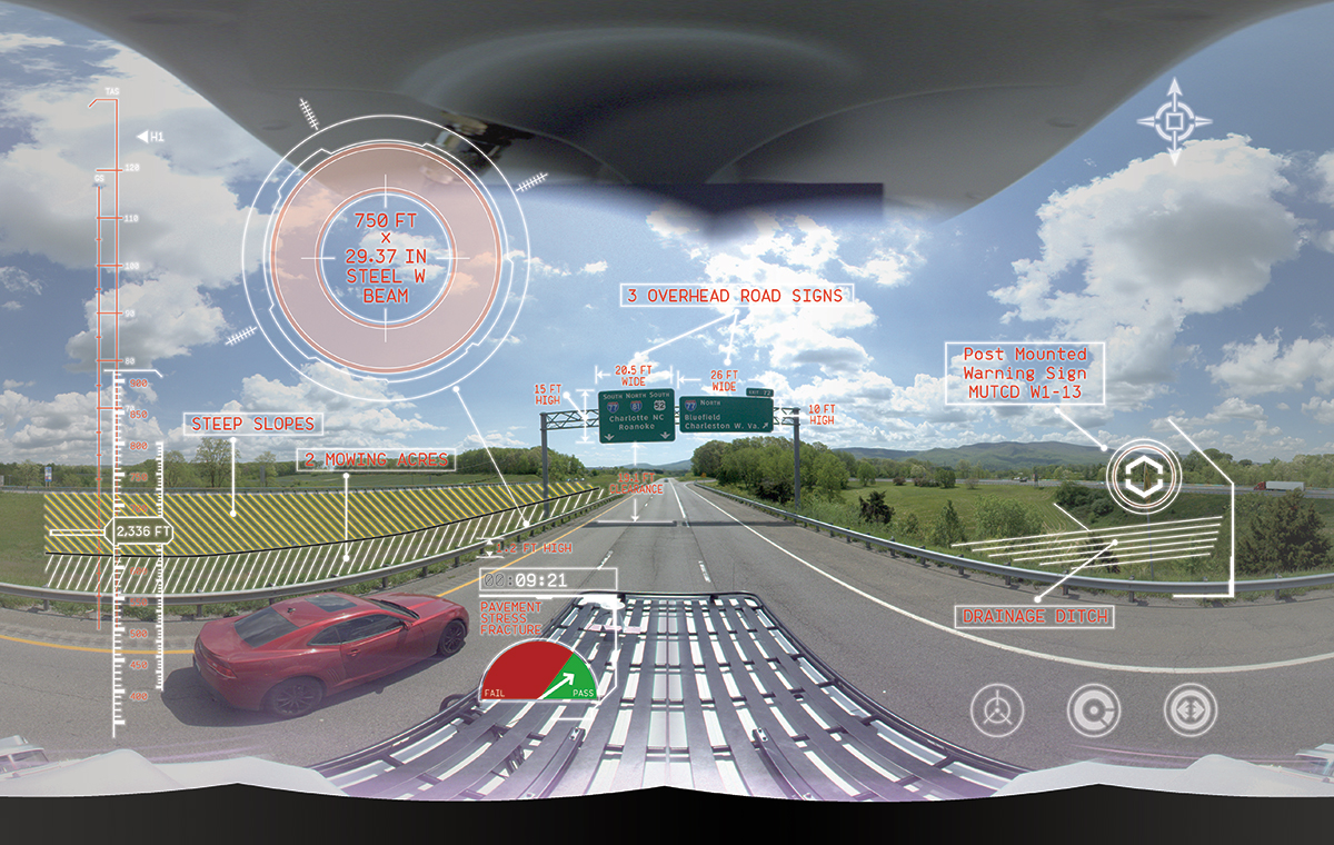 Mobile LiDAR Scan with overlaying metrics on 360 Image
