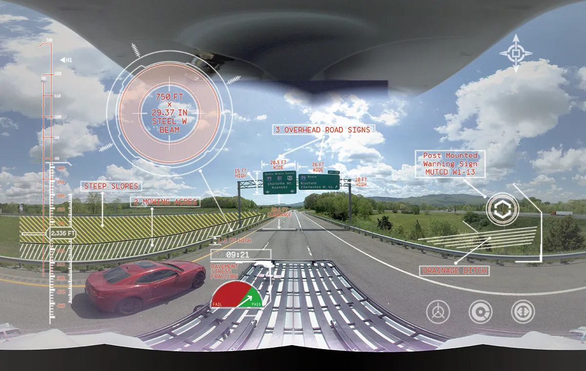 Mobile LiDAR Scan with overlaying metrics on 360 Image